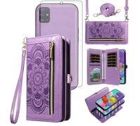 Asuwish Funda de teléfono para Samsung Galaxy A51 4G con cremallera, magnética, desmontable, con protector de pantalla de vidrio templado, correa cruzada, tarjetero de flores, A 51 M40S 51A A515F S51