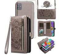 Asuwish Funda de teléfono para Samsung Galaxy A51 4G con cremallera, magnética, desmontable, con protector de pantalla de vidrio templado, correa cruzada, tarjetero de flores, A 51 M40S 51A A515F S51