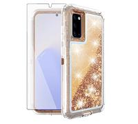 Asuwish Funda de teléfono para Samsung Galaxy Note 20 5G con protector de pantalla Bling Liquid Glitter Clear Hybrid Silicone Military Grade Protective Cell Cover Note20 Notes 20s Twenty Not S20 Women