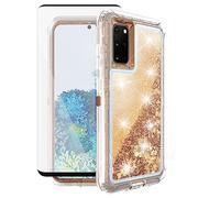 Asuwish Funda de teléfono para Samsung Galaxy S20 Plus S20+ 5G con protector de pantalla Bling Liquid Glitter Clear Hybrid Silicone Protective Cell Cover S20+5G S20plus 20S + S2O S 20 20+ G5 Mujeres