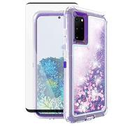 Asuwish Funda de teléfono para Samsung Galaxy S20 Plus S20+ 5G con protector de pantalla Bling Liquid Glitter Clear Hybrid Silicone Protective Cell Cover S20+5G S20plus 20S + S2O S 20 20+ G5 Mujeres