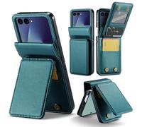 Asuwish Funda de teléfono para Samsung Galaxy Z Flip 7 5G 2025 con bloqueo RFID, ranura para tarjetas de crédito, soporte de piel sintética, doble cierre magnético, cubierta de celda ZFlip7 Z7 G Flip7