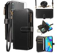 Asuwish Funda para Huawei P30 con cinta de lámina protectora de pantalla, tarjetero plegable de piel, soporte hawaiano P 30 ELE-L29, funda protectora con cremallera, billetera, funda negra