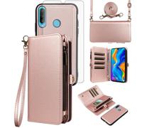 Asuwish Funda para Huawei P30 Lite con cinta de lámina protectora de pantalla, tarjetero, plegable, piel, flores, monedero, soporte, HuweiP30Lite, Hawaii P 30, Nova 4E, MAR-LX1A, MAR-LX1B, color oro