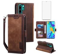 Asuwish Funda para Huawei P30 Pro Funda con lámina protectora de pantalla Tarjetero Plegable Cuero Monedero Soporte HuweiP30Pro Hawaii P 30 P30Pro VOG-L29 Teléfono Móvil Fundas Funda Phone Case Marrón