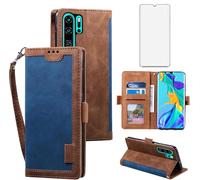 Asuwish Funda para Huawei P30 Pro Funda con lámina protectora de pantalla Tarjetero Plegable Cuero Monedero Soporte HuweiP30Pro Hawaii P 30 P30Pro VOG-L29 Funda para teléfono móvil Funda Azul