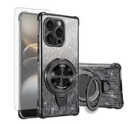 Asuwish Funda para iPhone 15 Pro, compatible con MagSafe, protector de pantalla, anillo magnético, soporte i-Phone 15Pro i Phoenix Prohülle Slim Glitzer Handy Hüllen Schutzhülle Phone Case Negro