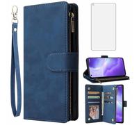 Asuwish Funda para Oppo Find X3 Lite/Reno 5 5G/5K funda con lámina protectora y tarjetero plegable de cuero monedero soporte 3X X3Lite CPH2145 cremallera fundas funda protectora Phone Case Azul