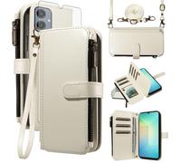 Asuwish Funda para Samsung Galaxy A06 5G, funda con cinta protectora de pantalla, tarjetero plegable, piel, monedero, soporte A 06 4G AO6 64 GB SM-A065F A065F/DS funda para teléfono móvil funda blanca