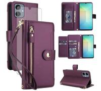 Asuwish Funda para Samsung Galaxy A06 5G funda con protector de pantalla RFID tarjetero plegable piel flores monedero soporte A 06 4G AO6 64GB SM-A065F A065F/DS fundas funda teléfono case morado