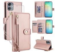 Asuwish Funda para Samsung Galaxy A06 5G Funda con Protector RFID Tarjetero Plegable Cuero Flores Monedero Soporte A 06 4G AO6 64GB SM-A065F A065F/DS Fundas Funda Teléfono Case Rosa Oro