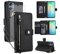 Asuwish Funda para Samsung Galaxy A06 5G Funda con Protector RFID Tarjetero Plegable Cuero Flores Monedero Soporte A 06 4G AO6 64GB SM-A065F A065F/DS Fundas Protectora Phone Case Negro