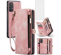 Asuwish Funda para Samsung Galaxy A32 5G 2021 de 6.5 pulgadas con cremallera, protector de pantalla de vidrio templado y tarjetero abatible, para celular Gaxaly M32 G5 Galaxies A 32 32A S32 SM-A326U
