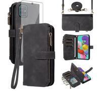 Asuwish Funda para Samsung Galaxy A51 4G con cierre tipo cartera y protector de pantalla de vidrio templado, correa cruzada para la muñeca, ranura para tarjetas de crédito A 51 M40S 51A A515F S51 para