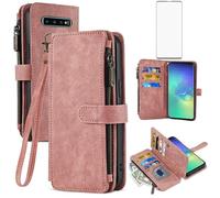 Asuwish Funda para Samsung Galaxy S10 Plus con lámina protectora de pantalla, tarjetero, plegable, piel, monedero, soporte S10+ 10S + S 10plus 10 10+ S10plus, funda para teléfono móvil, color oro rosa