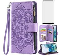 Asuwish Funda para Samsung Galaxy S20 5G con Cristal Templado Protector Pantalla Vidrio Pelicula Protectora Libro Cuero Piel Tarjetero Soporte S 20 20S G5 4G Tapa Carcasa Movil Móvil Capa Case Lila