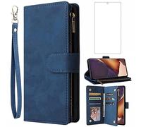 Asuwish Funda para Samsung Galaxy S20 Ultra 5G, con lámina protectora de pantalla y tarjetero, plegable, piel, cartera, soporte, cremallera, S20Ultra5G, S 20, S20Ultra, color azul