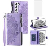 Asuwish Funda para Samsung Galaxy S22 5G con Cristal Templado Protector Pantalla Vidrio Pelicula Protectora Libro Cuero Piel Tarjetero Soporte Magnetica S 22 4G S225G Tapa Carcasa Capa Case Morado