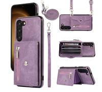 Asuwish Funda para Samsung Galaxy S23 5G con Cuerda Cuero Piel Tarjetero Soporte Antigolpes Resistente TPU Silicona Cartera Plegable Slim S 23 23S Tapa Carcasa Capa Case Lila