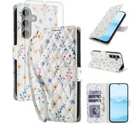 Asuwish Funda para Samsung Galaxy S24/S25 5G tipo cartera con protector de pantalla de vidrio templado, soporte para tarjetas de flores, soporte para tarjetas S 24 24S 25 25S G5 SM-S931U Mujeres