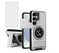 Asuwish Funda para Samsung Galaxy S25 5G con protector de pantalla de vidrio templado y soporte de anillo magnético, híbrido, a prueba de golpes, accesorios móviles S 25 25S SM-S931U, color plateado