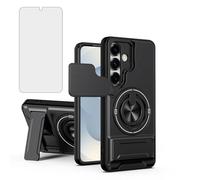 Asuwish Funda para Samsung Galaxy S25 5G con protector de pantalla de vidrio templado y soporte de anillo magnético, híbrido, a prueba de golpes, accesorios móviles S 25 25S SM-S931U, color negro