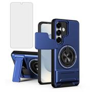Asuwish Funda para Samsung Galaxy S25 5G con protector de pantalla de vidrio templado y soporte de anillo magnético, híbrido, a prueba de golpes, accesorios móviles S 25 25S SM-S931U, color azul