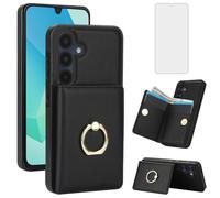 Asuwish Funda para Samsung Galaxy S26 Plus S26+ 5G con protector de pantalla de vidrio templado y anillo de soporte, ranura para tarjetas RFID, cartera S 26 + 26+ S26Plus 26S SM-S947U para mujeres y