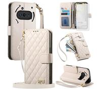 Asuwish Funda para teléfono Nothing Phone 3a con protector de pantalla de vidrio templado y correa para la muñeca, tarjetero con cremallera, soporte para ranura móvil, accesorios para celulares, para