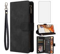 Asuwish Funda para Xiaomi Mi 11T/Mi11T Pro 5G Funda con lámina protectora y tarjetero Plegable Cuero Monedero Soporte Cremallera M11T T11 21081111RG 2107113SG Funda Protectora Case Negro