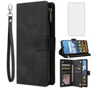 Asuwish Funda tipo cartera compatible con AT&T Motivate Max U668AA/Cricket Ovation 3 U668AC - Funda tipo cartera de vidrio templado y funda de piel con tapa, tarjetero, soporte para teléfonos móviles,