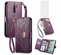 Asuwish Funda tipo cartera para OPPO A9 2020/A5 2020/A11/A11x con protector de pantalla de vidrio templado y ranura para tarjetero, soporte con cremallera, correa de muñeca, accesorios híbridos 5A 9A