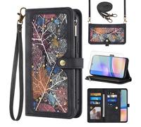 Asuwish Funda tipo cartera para Samsung Galaxy A05s/A05 con protector de pantalla y correa de muñeca cruzada, patrón de cierre de cremallera, tarjetero de crédito, soporte para celular Ao5s Ao5 A 05s