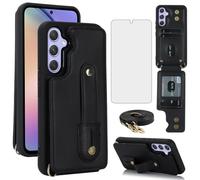 Asuwish Funda tipo cartera para Samsung Galaxy S26 Plus S26+ 5G con protector de pantalla de vidrio templado y ranura para tarjetero, correa cruzada S 26 + 26+ S26Plus 26S SM-S947U, color negro