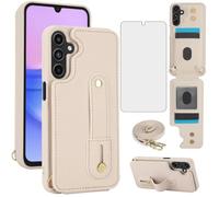 Asuwish Funda tipo cartera para Samsung Galaxy S26 Plus S26+ 5G con protector de pantalla de vidrio templado y ranura para tarjetero, correa cruzada S 26 + 26+ S26Plus 26S SM-S947U, color beige