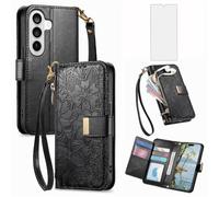 Asuwish Funda tipo cartera para Samsung Galaxy S26 Plus S26+ con protector de pantalla de vidrio templado y ranura para tarjetero, cremallera, correa de muñeca, soporte S 26 + 26+ S26Plus 26S SM-S947U