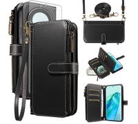 Asuwish Handyhülle für Honor Magic 5 Lite 5G/X9A/X40 Hülle mit Band Folie Schutzfolie Kartenfach Klappbar Leder Geldbörse Ständer Magic5 5Lite Handy Hüllen Schutzhülle Handyhüllen Phone Case Schwarz