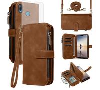 Asuwish Handyhülle für Huawei P20 Lite Hülle mit Band Folie Schutzfolie Kartenfach Klappbar Leder Geldbörse Ständer Hawaii P 20 P20lite 20P ANE-LX1 Nova 3E Handy Hüllen Schutzhülle Phone Case Braun