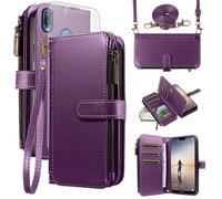 Asuwish Handyhülle für Huawei P20 Lite Hülle mit Band Schutzfolie Kartenfach Klappbar Leder Geldbörse Ständer Hawaii P 20 P20lite 20P ANE-LX1 Nova 3E Handy Hüllen Schutzhülle Phone Case Dunkellila