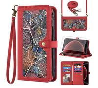 Asuwish Handyhülle für Xiaomi 15 Ultra Hülle mit Band Folie Schutzfolie Kartenfach Klappbar Leder Geldbörse Ständer Mi 15Ultra 5G Handy Hüllen Schutzhülle Reißverschluss Handyhüllen Phone Case Rot