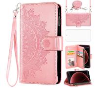 Asuwish Handyhülle für Xiaomi 15 Ultra Hülle mit Band und Folie Schutzfolie Kartenfach Klappbar Leder Blumen Geldbörse Ständer Mi 15Ultra 5G Handy Hüllen Schutzhülle Handyhüllen Phone Case Rosegold