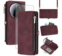 Asuwish Handyhülle für Xiaomi 15 Ultra Hülle mit Band und Folie Schutzfolie RFID Kartenfach Klappbar Leder Blumen Geldbörse Ständer Mi 15Ultra 5G Handy Hüllen Schutzhülle Wallet Phone Case Dunkelrot