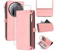 Asuwish Handyhülle für Xiaomi 15 Ultra Hülle mit Band und Folie Schutzfolie RFID Kartenfach Klappbar Leder Blumen Geldbörse Ständer Mi 15Ultra 5G Handy Hüllen Schutzhülle Handyhüllen Phone Case Rosa