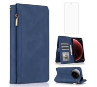 Asuwish Handyhülle für Xiaomi 15 Ultra Hülle und Folie Schutzfolie Kartenfach Klappbar Leder Geldbörse Ständer Mi 15Ultra 5G Handy Hüllen Schutzhülle Handyhüllen Schutzglas Wallet Phone Case Blau