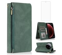 Asuwish Handyhülle für Xiaomi 15 Ultra Hülle und Folie Schutzfolie Kartenfach Klappbar Leder Geldbörse Ständer Mi 15Ultra 5G Handy Hüllen Schutzhülle Handyhüllen Schutzglas Wallet Phone Case Grün