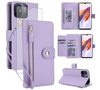 Asuwish Handyhülle für Xiaomi Redmi 12C Hülle mit Folie Schutzfolie RFID Kartenfach Klappbar Leder Blumen Geldbörse Ständer Poco C55/Redmi12C 12 C 128GB Handy Hüllen Schutzhülle Phone Case Purple