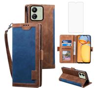 Asuwish Handyhülle für Xiaomi Redmi 13C 5G/13 C 4G/Poco C65 Hülle mit Folie Schutzfolie Kartenfach Klappbar Leder Geldbörse Ständer C13 65C 6.74 Handy Hüllen Schutzhülle Handyhüllen Phone Case Blue