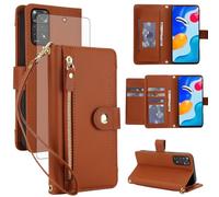 Asuwish Handyhülle für Xiaomi Redmi Note 11S/11 S 4G Hülle mit Folie Schutzfolie RFID Kartenfach Klappbar Leder Blumen Geldbörse Ständer Note11 Note11S Handy Hüllen Schutzhülle Cover Phone Case Braun