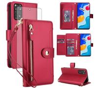 Asuwish Handyhülle für Xiaomi Redmi Note 11S/11 S 4G Hülle mit Folie Schutzfolie RFID Kartenfach Klappbar Leder Blumen Geldbörse Ständer Note11 Note11S Handy Hüllen Schutzhülle Wallet Phone Case Rot