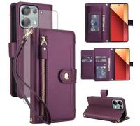 Asuwish Handyhülle für Xiaomi Redmi Note 13 Pro 4G/Poco M6 Pro 4G Hülle mit Schutzfolie RFID Kartenfach Klappbar Leder Blumen Geldbörse Ständer 13Pro M6Pro Hüllen Schutzhülle Phone Case Dunkellila